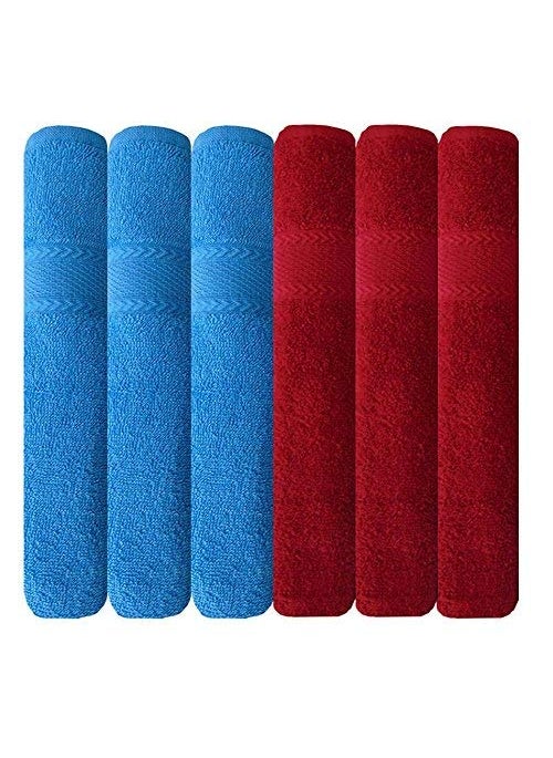 Akin Sky Blue Red Cotton Hand Towels Set of 6