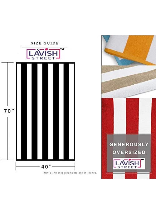 Lavish Street Large Beach Pool Towel 40x70 Oversized Cabana Stripe Hotel QualityLuxuriously Soft Absorbent Plush Towel