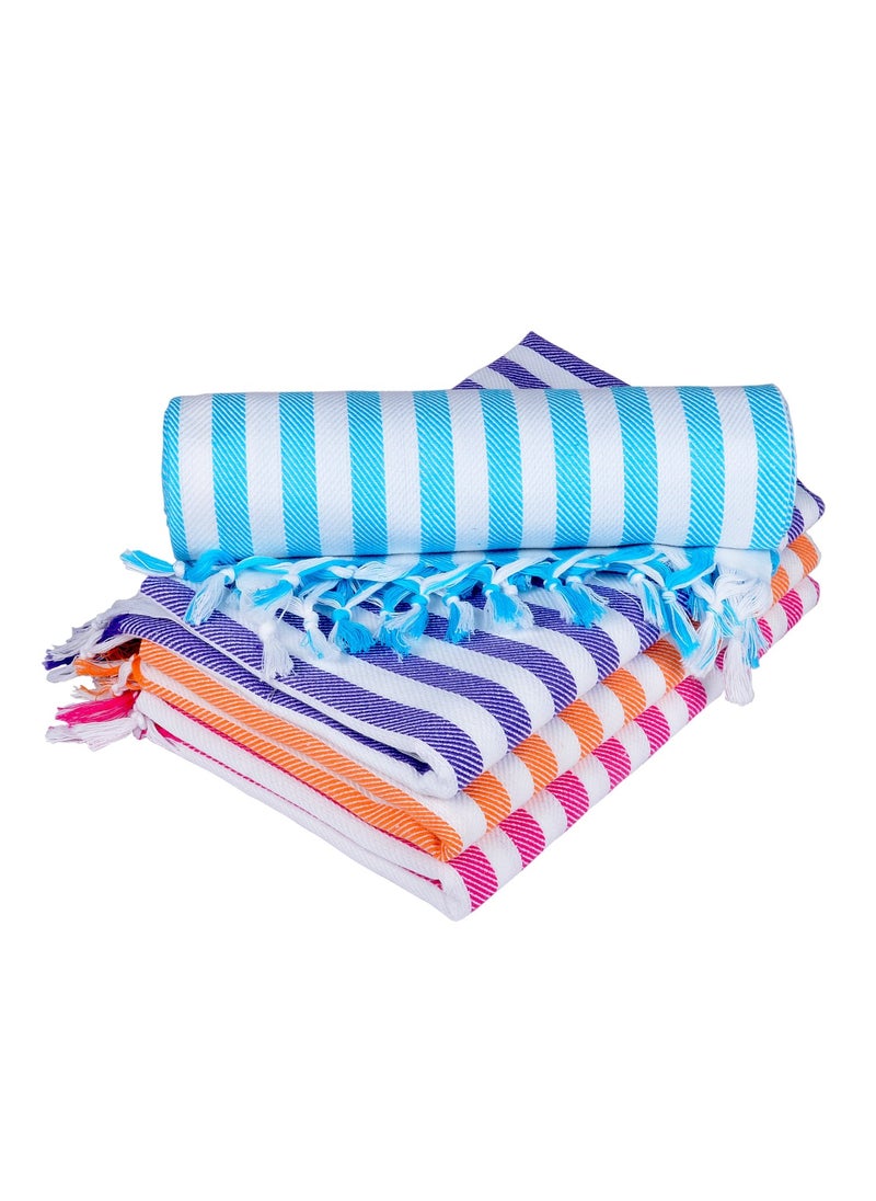 Sathiyas Cotton NonTerry Bath Towel 480 GSM Ultra Absorbent Super Soft and ComfortableQuick Drying Towel Set of 4 Lavender Blue Orange Pink 75 cm X 150 cm