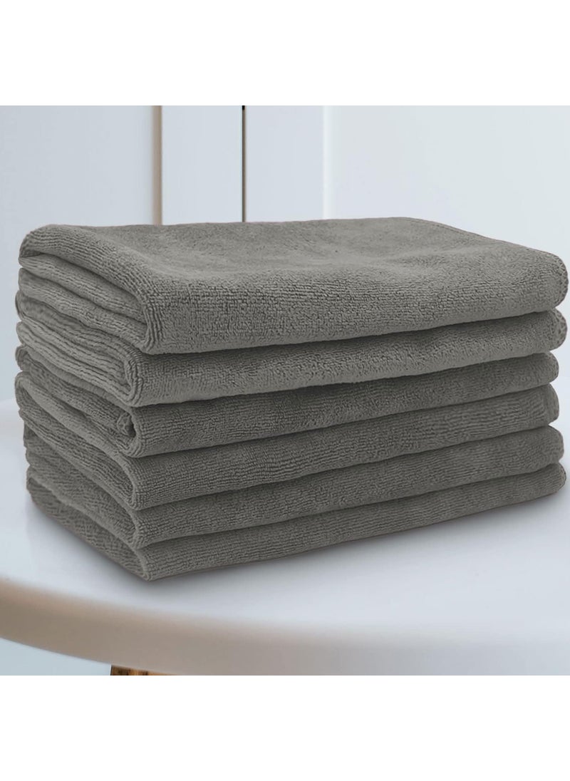 Showstopper Super Soft Microfiber Hand Towels Ultra Absorbent LintFree ScratchFree QuickDry 350 GSM Gym Workout Towels Set of 6 40cm x 60cm Grey