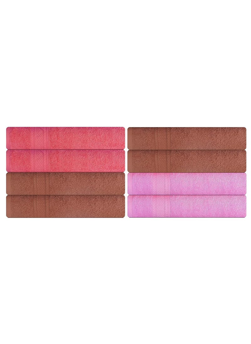 KSC Shop Royal Multicolor Cotton Hand Towels Set of 8 Hand Towels Bathroom Towel Bathroom Napkin 60 cm x 40 cm 2 Peach4 Brown and 2 Baby Pink