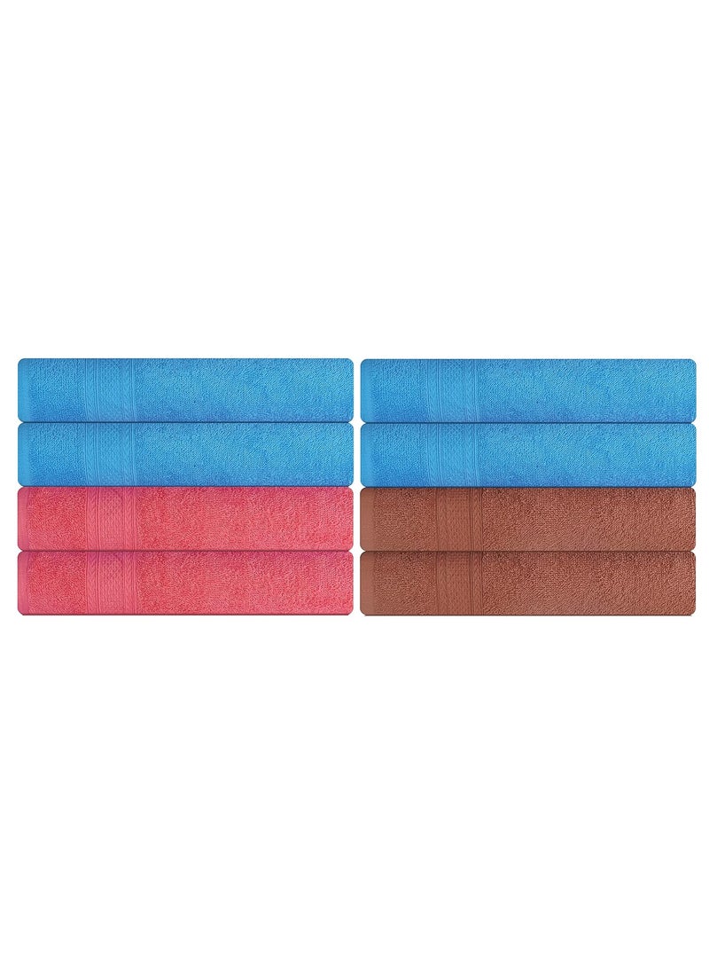KSC Shop Royal Multicolor Cotton Hand Towels Set of 8 Hand Towels Bathroom Towel Bathroom Napkin 60 cm x 40 cm 2 Peach4 Sky Blue and 2 Brown