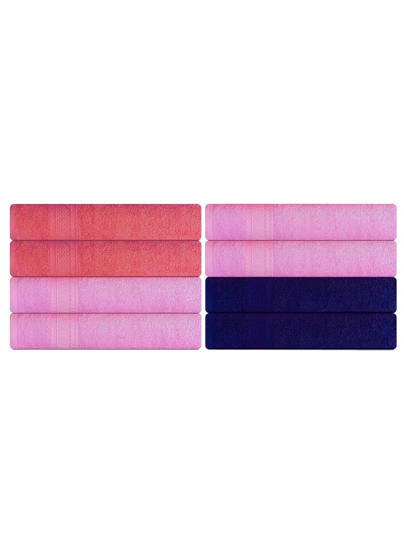 KSC Shop Royal Multicolor Cotton Hand Towels Set of 8 Hand Towels Bathroom Towel Bathroom Napkin 60 cm x 40 cm 2 Peach4 Baby Pink and 2 Navy Blue