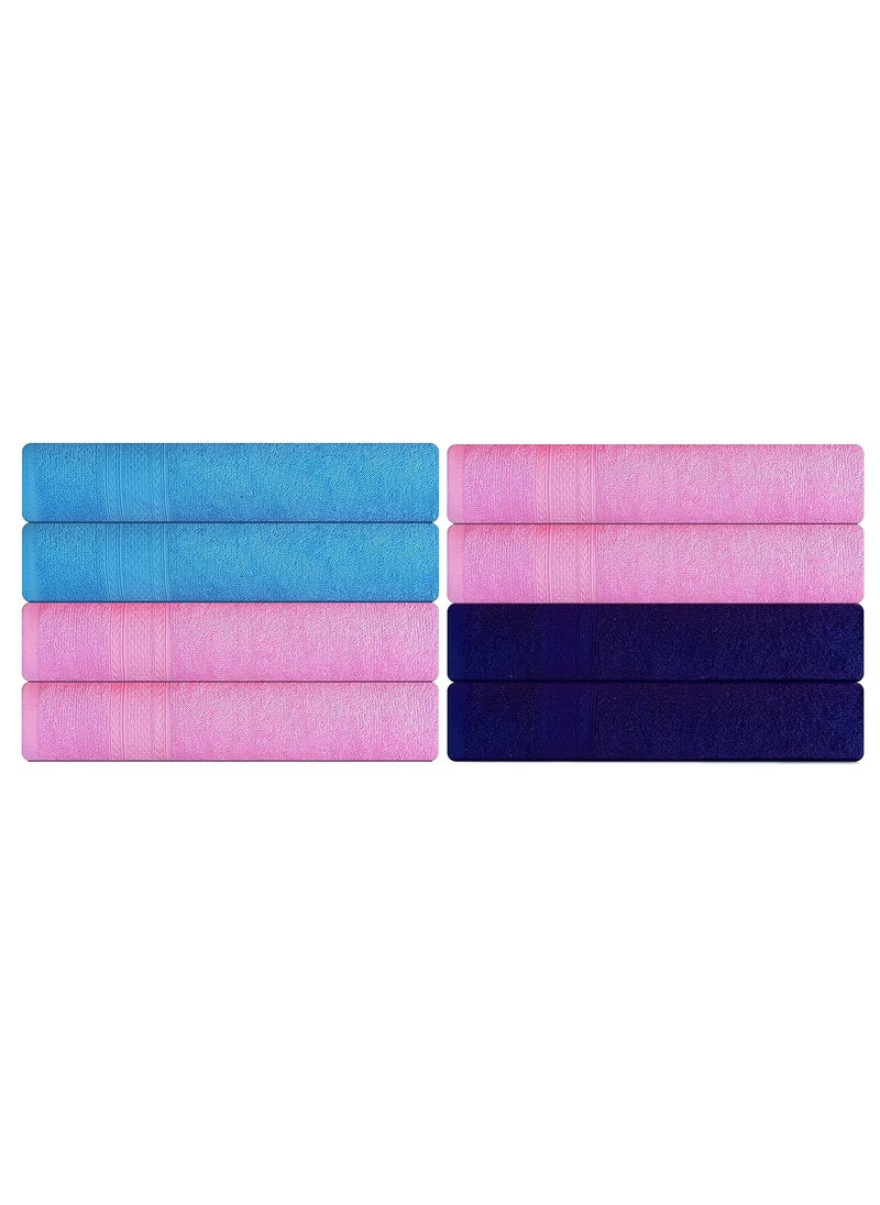 KSC Shop Royal Multicolor Cotton Hand Towels Set of 8 Hand Towels Bathroom Towel Bathroom Napkin 60 cm x 40 cm 2 Sky Blue4 Baby Pink and 2 Navy Blue