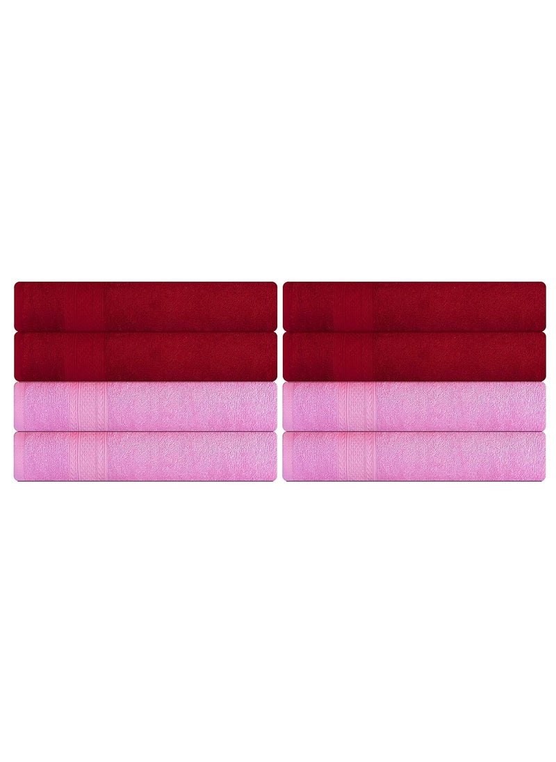 KSC Shop Royal Multicolor Cotton Hand Towels Set of 8 Hand Towels Bathroom Towel Bathroom Napkin 60 cm x 40 cm 4 Maroon and 4 Baby Pink