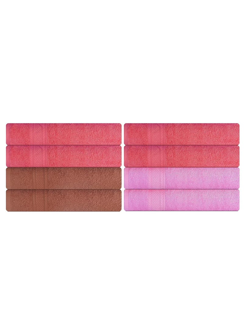 KSC Shop Royal Multicolor Cotton Hand Towels Set of 8 Hand Towels Bathroom Towel Bathroom Napkin 60 cm x 40 cm 2 Brown4 Peach and 2 Baby Pink