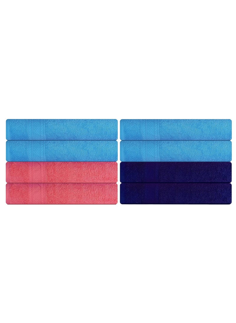 KSC Shop Royal Multicolor Cotton Hand Towels Set of 8 Hand Towels Bathroom Towel Bathroom Napkin 60 cm x 40 cm 2 Peach4 Sky Blue and 2 Navy Blue