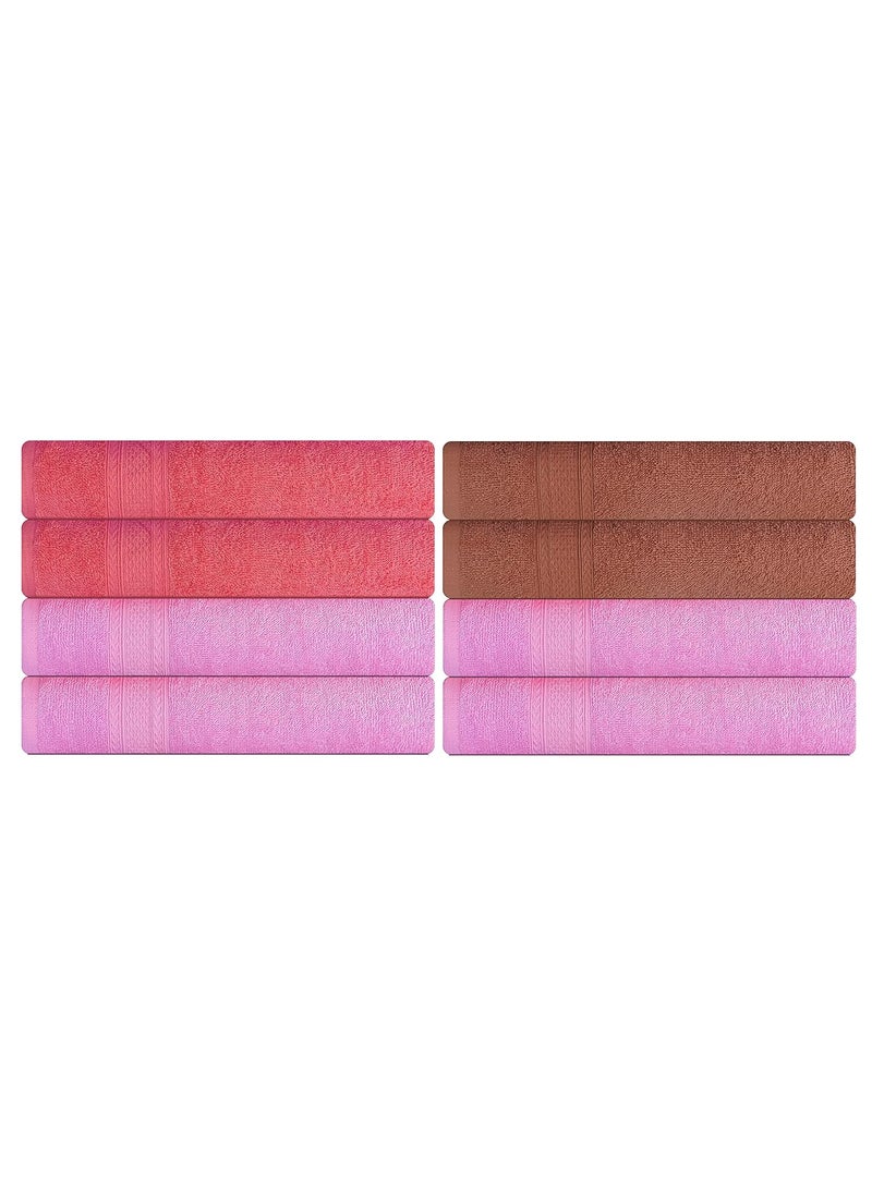 KSC Shop Royal Multicolor Cotton Hand Towels Set of 8 Hand Towels Bathroom Towel Bathroom Napkin 60 cm x 40 cm 2 Peach4 Baby Pink and 2 Brown