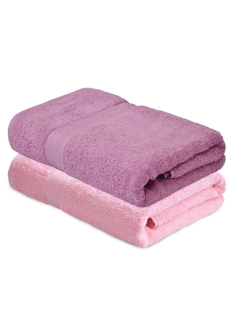 haus kinder 100 Cotton Bath Towel Set of 2 500 GSM Ultra Soft Absorbent Quick Dry Large Size Towels for Men and Women 140 X 70 cm Pink Llac