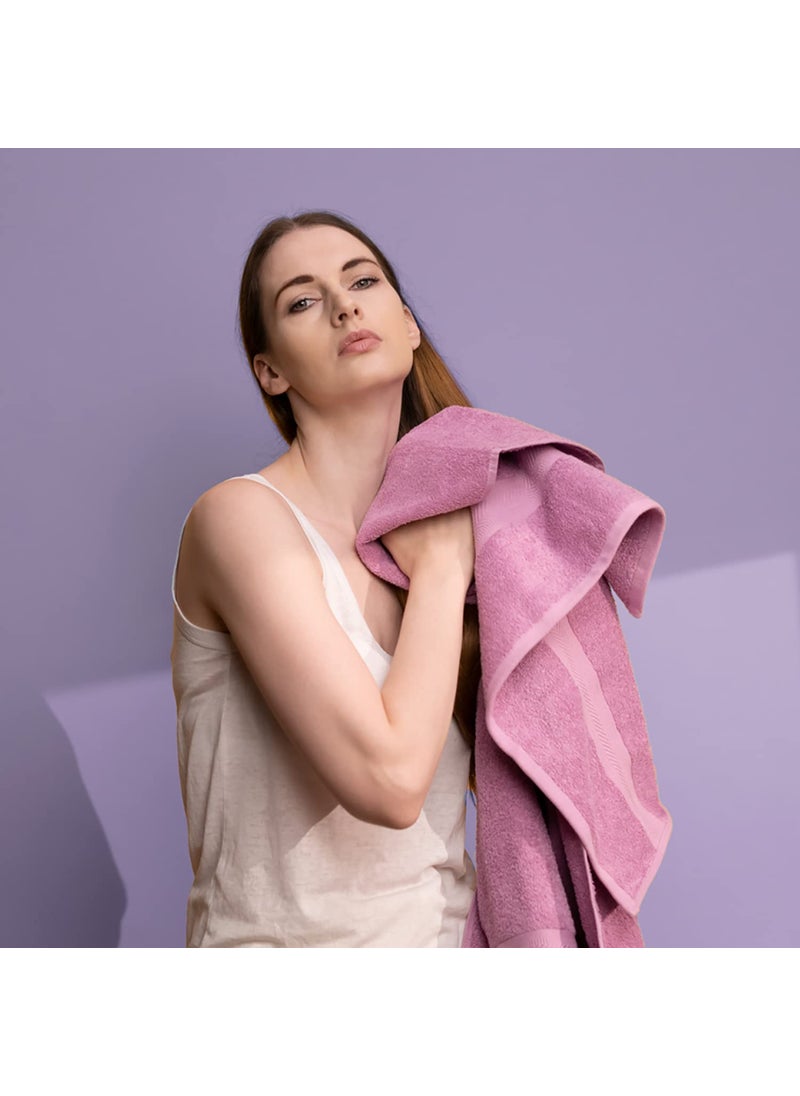 haus kinder 100 Cotton Bath Towel Set of 2 500 GSM Ultra Soft Absorbent Quick Dry Large Size Towels for Men and Women 140 X 70 cm Pink Llac
