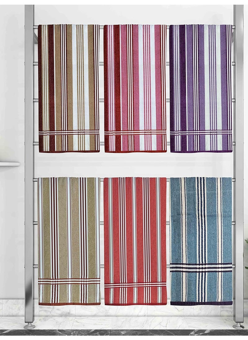 Athom Trendz Ecosaviour Striped Cotton Bath Towel 70x140 cm Multicolour Pack of Six