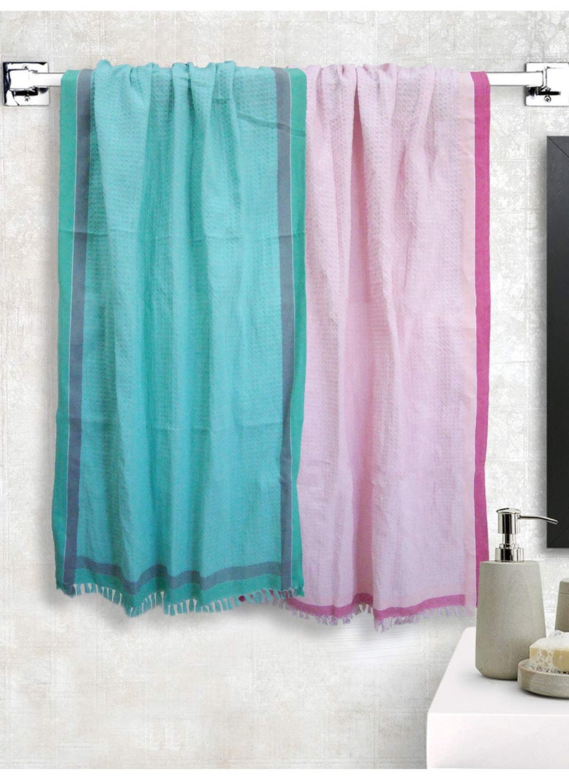 Athom Living Light Weight Cotton Premium Waffle Border Bath Towel 75x150 cm Pack of 2