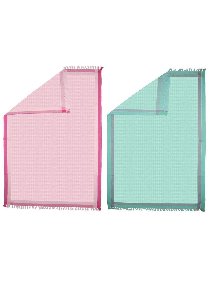 Athom Living Light Weight Cotton Premium Waffle Border Bath Towel 75x150 cm Pack of 2