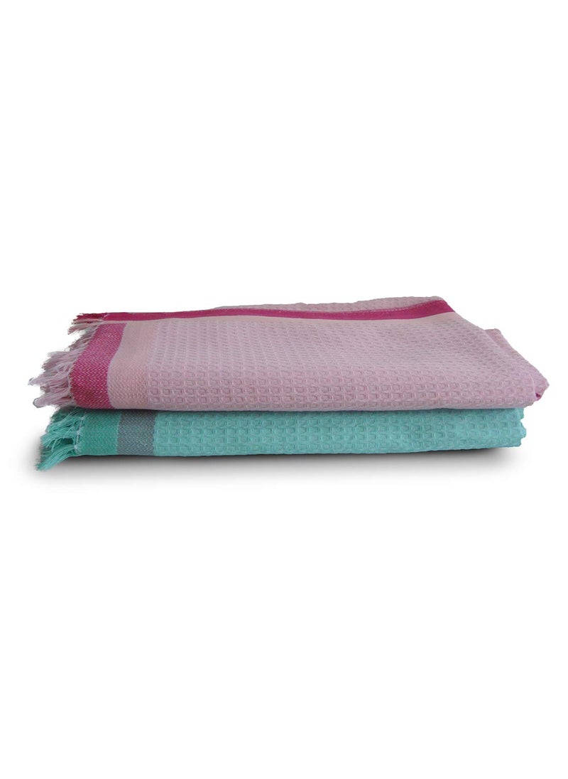 Athom Living Light Weight Cotton Premium Waffle Border Bath Towel 75x150 cm Pack of 2
