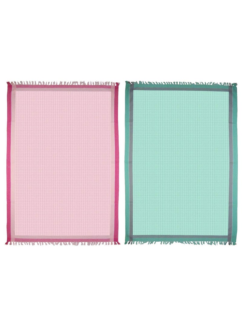 Athom Living Light Weight Cotton Premium Waffle Border Bath Towel 75x150 cm Pack of 2