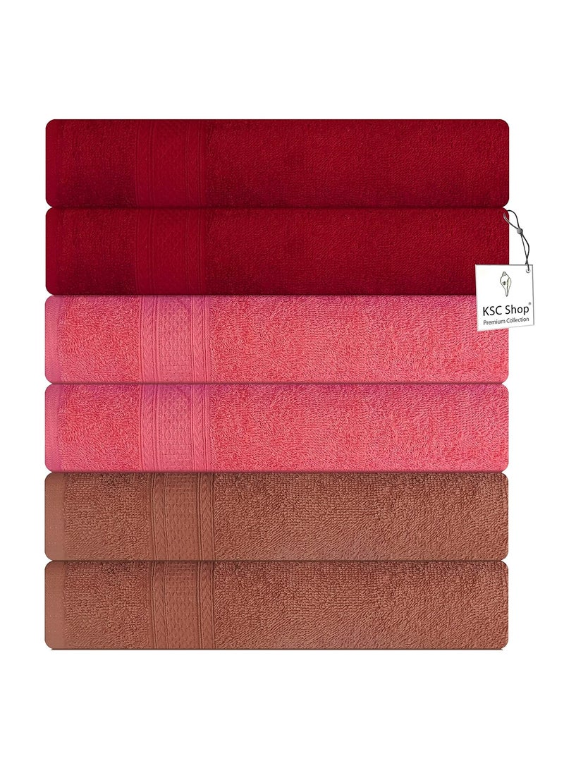 KSC Shop Royal Multicolor Cotton Hand Towels Set of 6 Hand Towels Bathroom Towel Bathroom Napkin 60 cm x 40 cm 2 Brown and 2 Peach and 2 Maroon