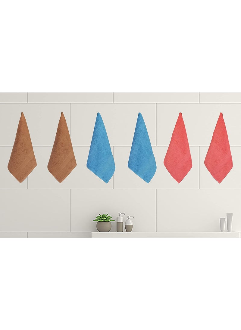 KSC Shop Royal Cotton Hand Towels Set of 6 60x40 cm 2 Brown and 2 Peach and 2 Sky Blue