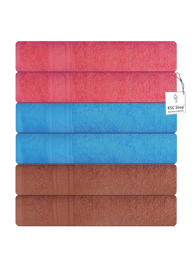 KSC Shop Royal Cotton Hand Towels Set of 6 60x40 cm 2 Brown and 2 Peach and 2 Sky Blue