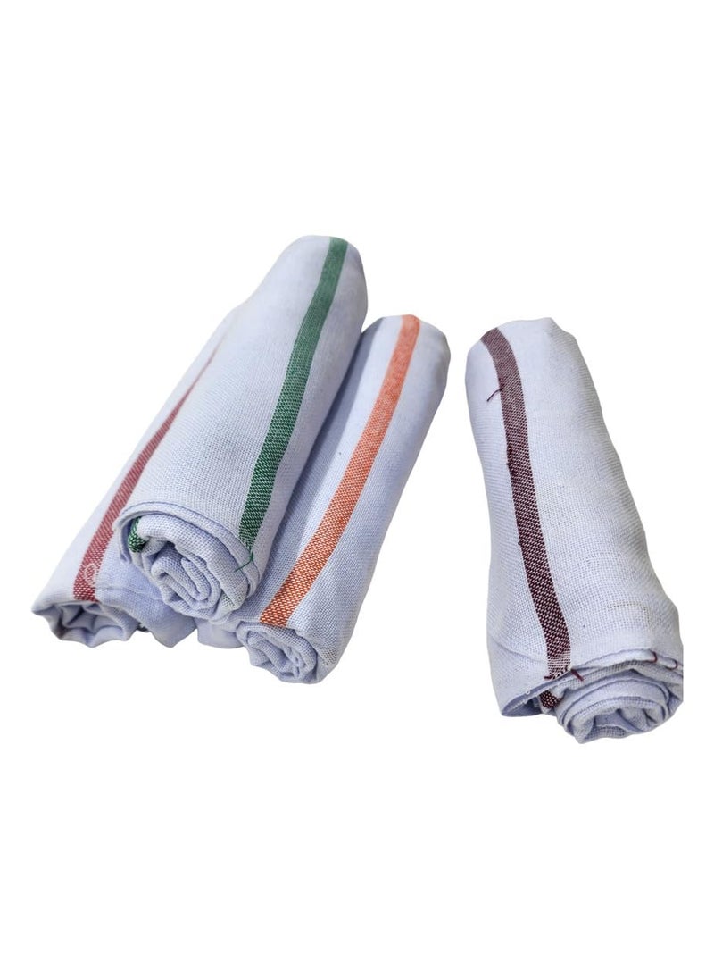 AMBIKA Stores Kerala Traditional Cotton Bath TowelThorthu Kerala Thorth End Stitched White Bath Towel Pack of 4 Extra Large 57x29