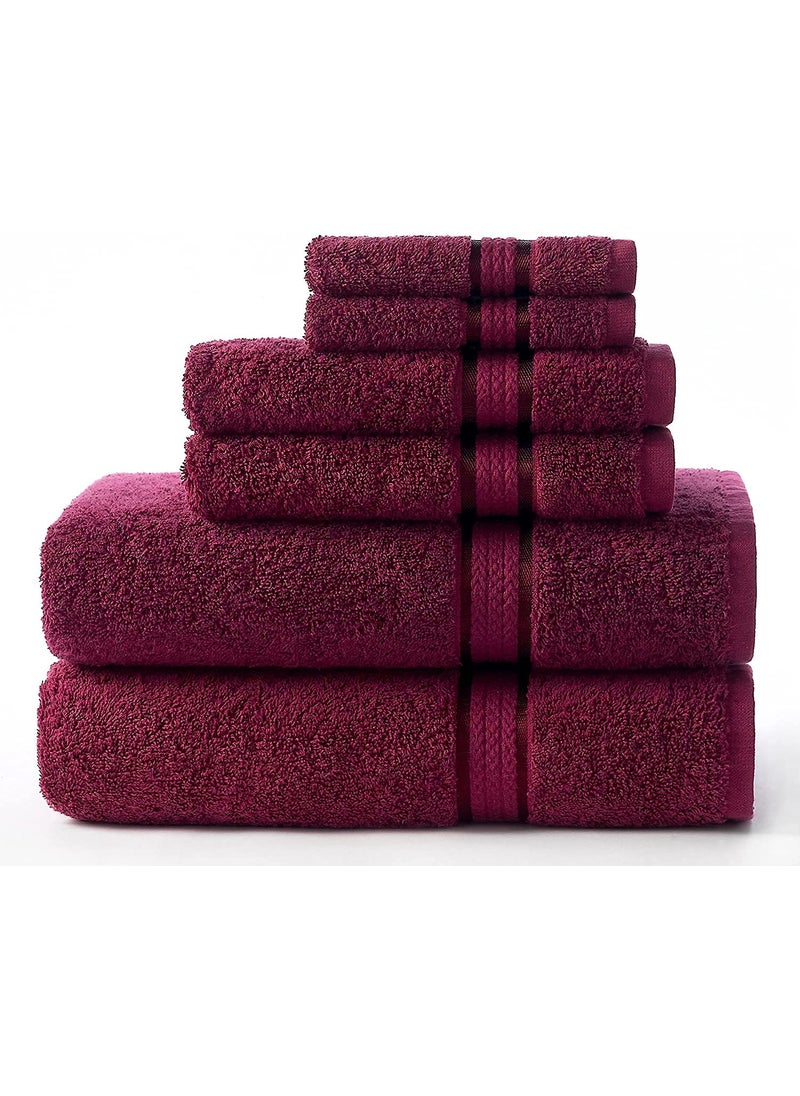AKIN Ultra Soft Luxury 6 Piece Ringspun Cotton Towel Set 580GSM Heavyweight 2 Bath Towels 2 Hand Towels 2 Washcloths Mahroon