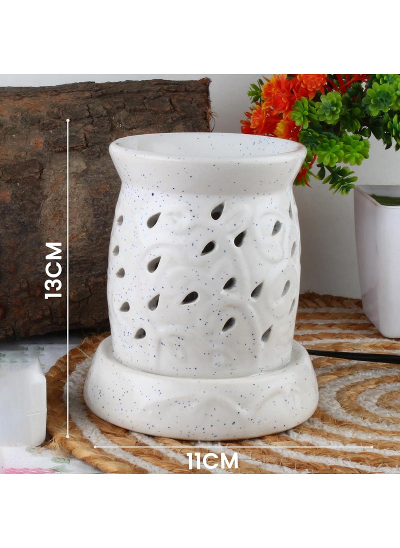 DECOVAA Emboss Patten Ceramic Electric DiffuserAromatherapy DiffuserOil Burner Lamp Diffuser Fragrances Oil Burner for Home with 10 Ml Aroma Oil Rose Fragrance White