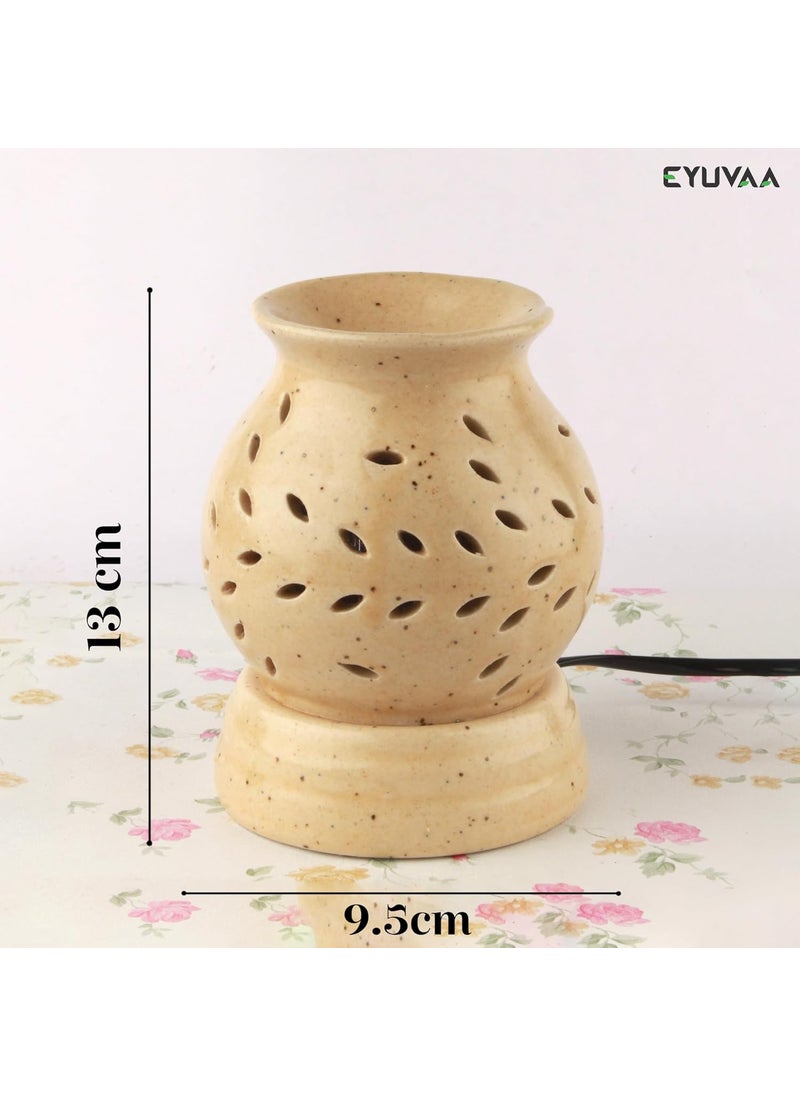 DECOVAA Handcrafted Ethnic Electric Ceramic Diffuser Aroma Oil Burner for Aromatherapy Aroma Oil Warmer Aroma Diffuser Set for Home Decor and Fragrance with 10ml Aroma Oils Sandal Fragrance