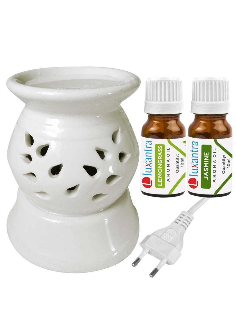 Luxantra Ceramic Electric Aroma Diffuser Night Lamp Light with Lemongrass Lavender Aroma Oil 10ml Each for Home Office Hotel Spa