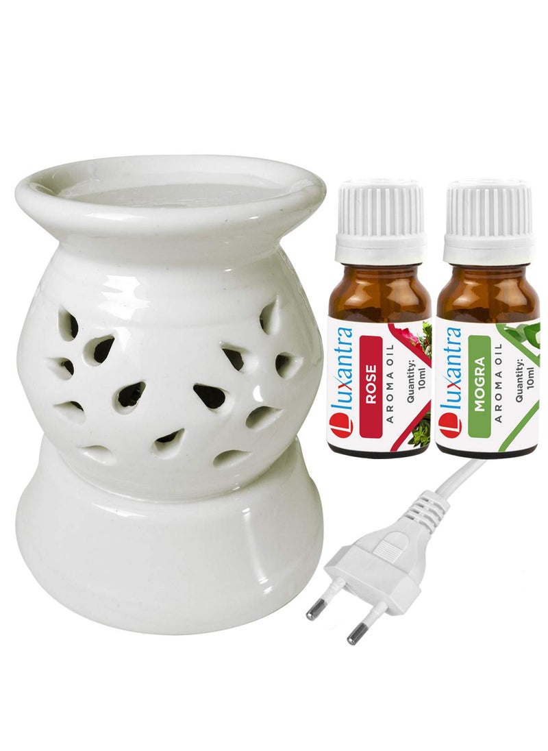 Luxantra Ceramic Electric Aroma Diffuser Night Lamp Light with Rose Mogra Aroma Oil 10ml Each for Home Office Hotel Spa