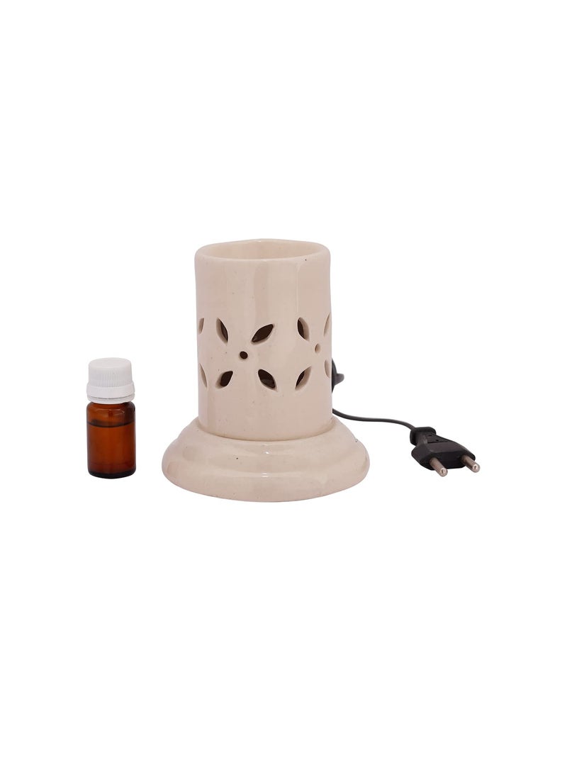 Lyallpur Stores Aroma Oil Burner Electric Diffuser Set Small Neno Lamp White Color Air Freshener Burner with 10 ml Lemongrass Fragrance Oil for Home Table Decor
