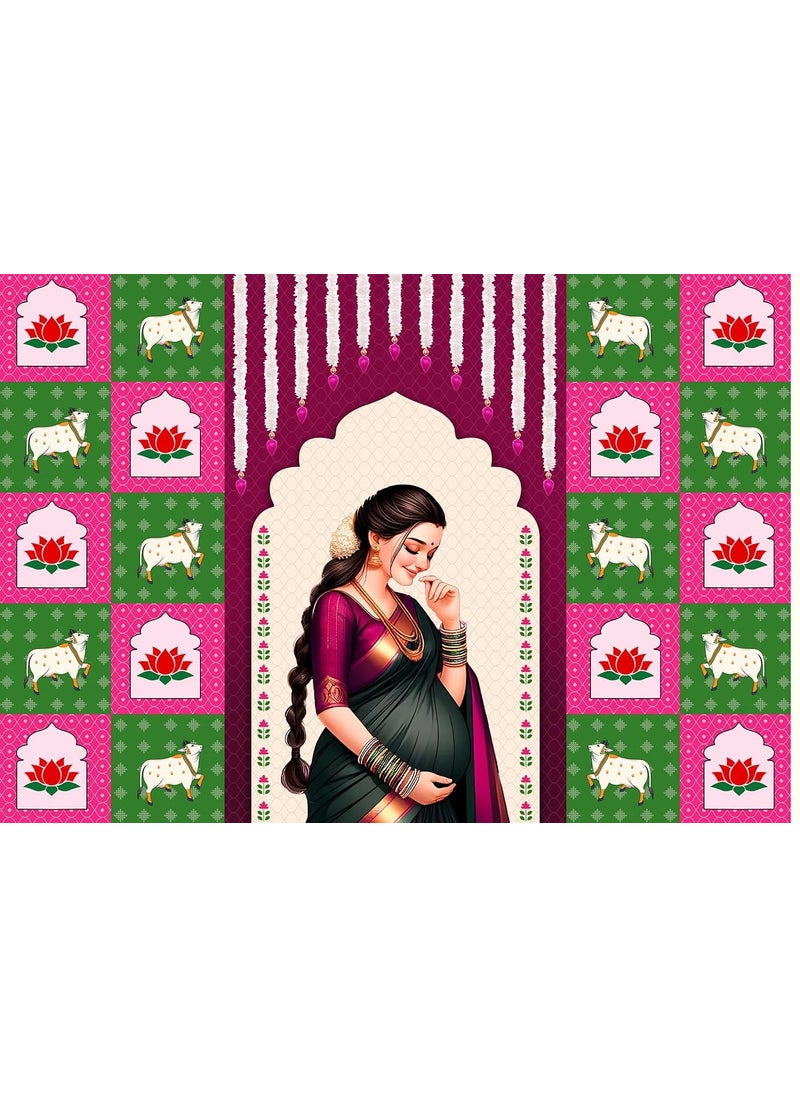 Dhara Creation Seemantham Baby Shower Backdrop 5FT7FT Baby Shower Decorations Indian Baby Shower Decorations Seemantham Backdrop Washable Fabric