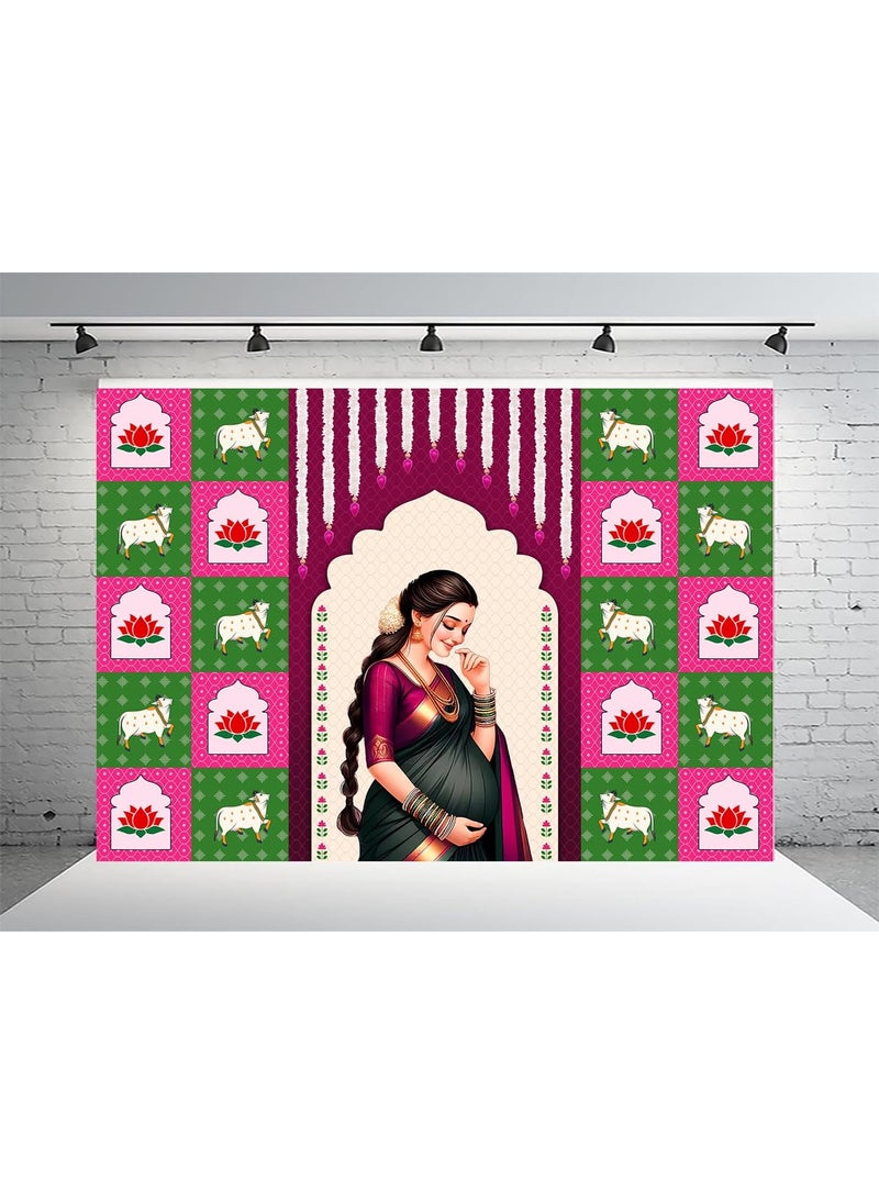 Dhara Creation Seemantham Baby Shower Backdrop 5FT7FT Baby Shower Decorations Indian Baby Shower Decorations Seemantham Backdrop Washable Fabric