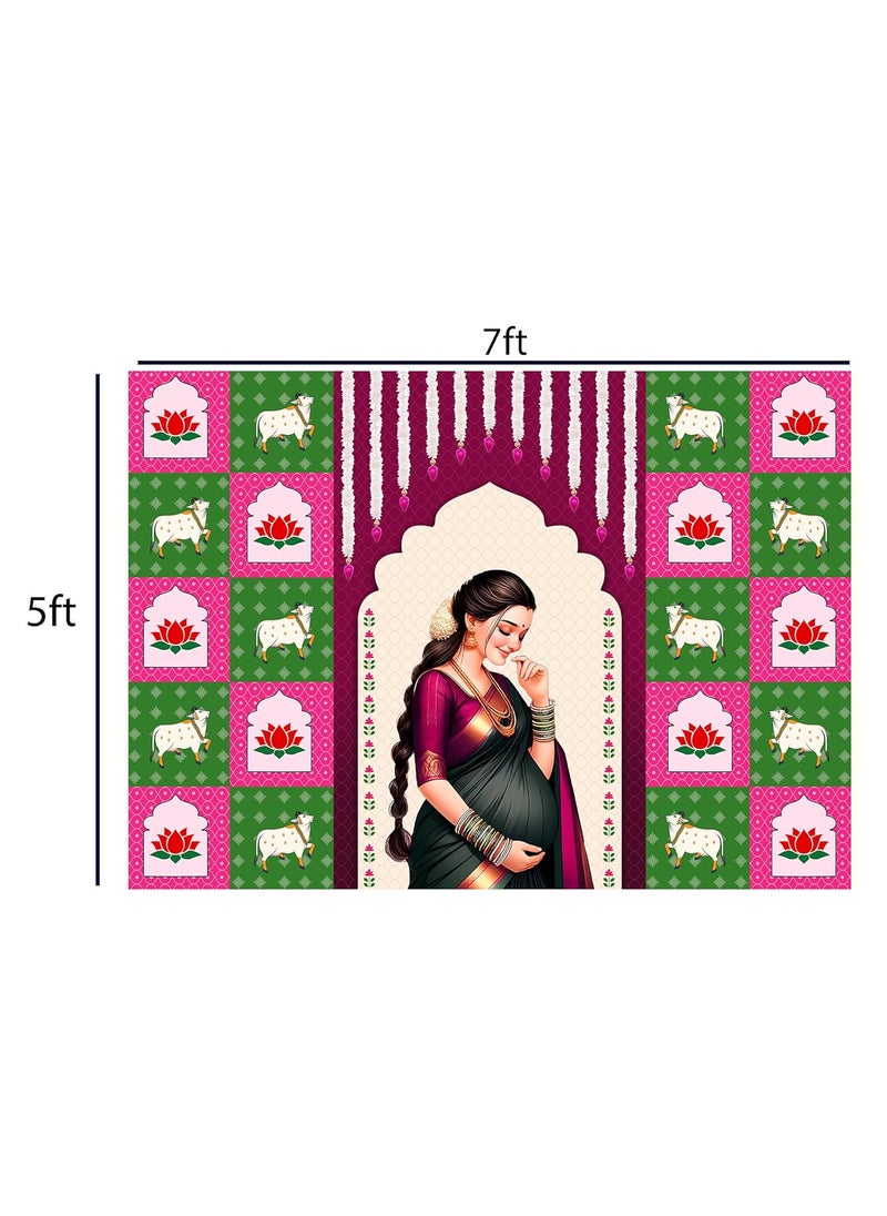 Dhara Creation Seemantham Baby Shower Backdrop 5FT7FT Baby Shower Decorations Indian Baby Shower Decorations Seemantham Backdrop Washable Fabric