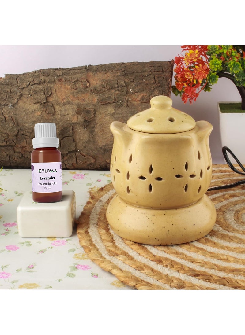 DECOVAA Ceramic KamalShaped Aroma Electric Diffuser for Home Fragrance Aromatherapy Ceramic Diffuser Wax Burner Oil Diffuser for Home Fragrance with 10 ml Aroma Oil Lavender Fragrance