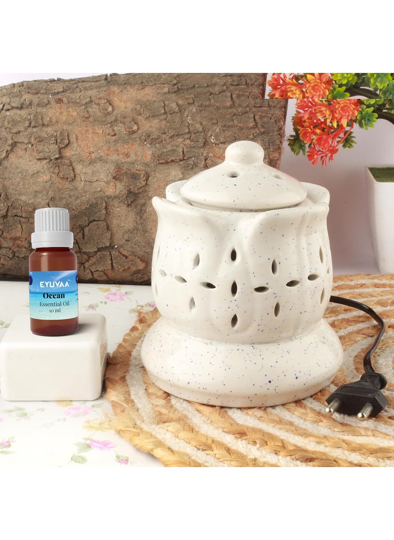 DECOVAA Aroma Electric Diffuser for Home Fragrance Aromatherapy Ceramic Diffuser Set Aroma Oil Diffuser Wax Burner Wax Warmer for Home Fragrance with 10 ml Aroma Oil Ocean Fragrance