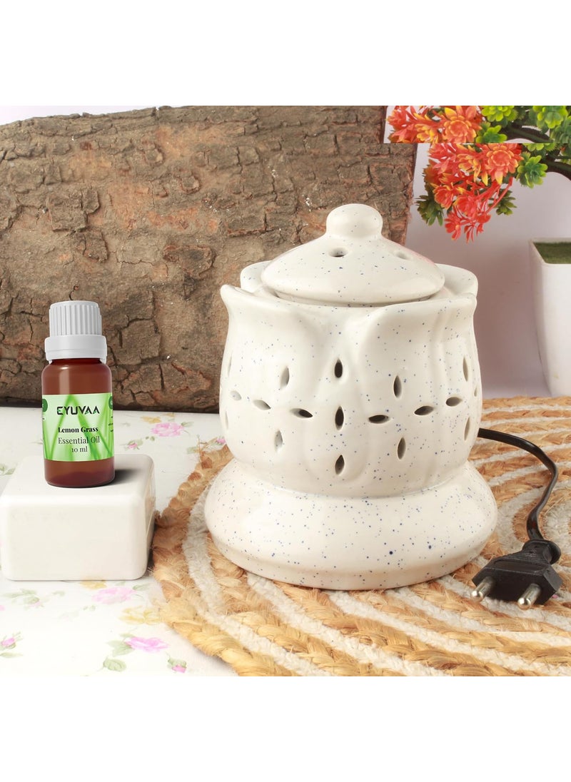 DECOVAA Aroma Electric Diffuser for Home Fragrance Aromatherapy Ceramic Diffuser Set Aroma Oil Diffuser Wax Burner Wax Warmer for Home Fragrance with 10 ml Aroma Oil Lemongrass Fragrance