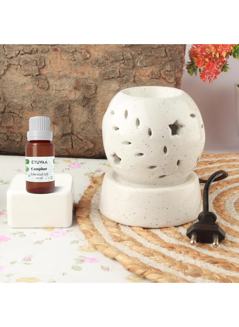 DECOVAA Electric StarShaped Aroma Diffuser for Home Fragrance Night LampAromatherapy Ceramic DiffuserDiffuser Set for Room Fragrance with 10ml Essential Oil OffWhite Camphor Fragrance
