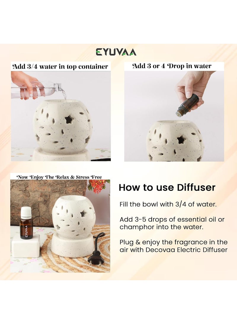 DECOVAA Electric StarShaped Aroma Diffuser for Home Fragrance Night LampAromatherapy Ceramic DiffuserDiffuser Set for Room Fragrance with 10ml Essential Oil OffWhite Camphor Fragrance
