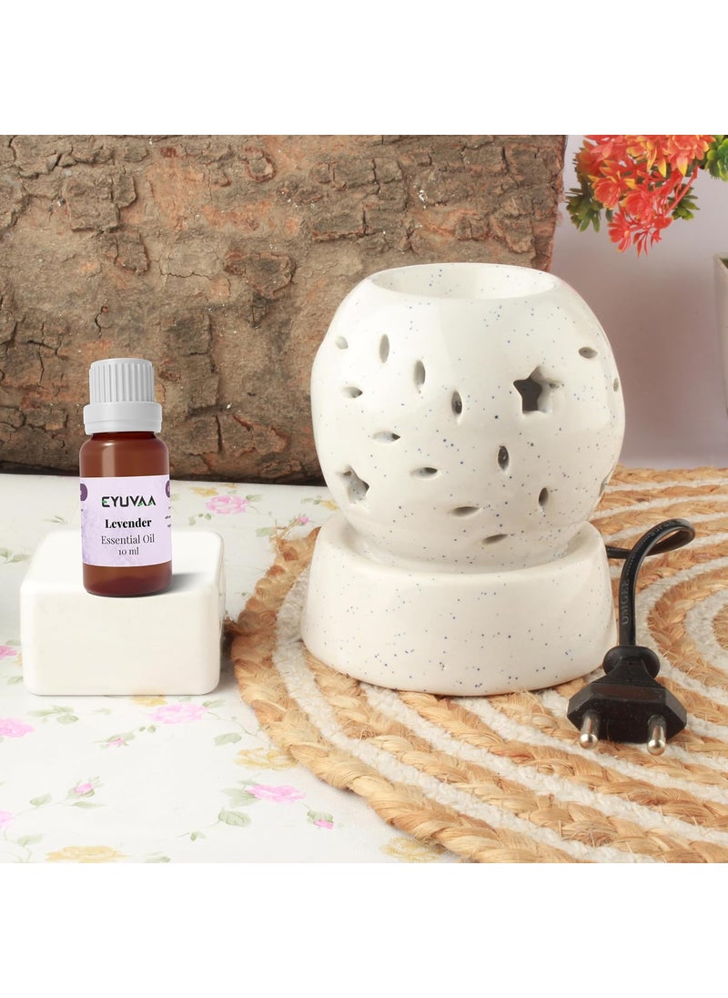 DECOVAA Electric StarShaped Aroma Diffuser for Home Fragrance Night LampAromatherapy Ceramic DiffuserDiffuser Set for Room Fragrance with 10ml Essential Oil OffWhite Lavender Fragrance