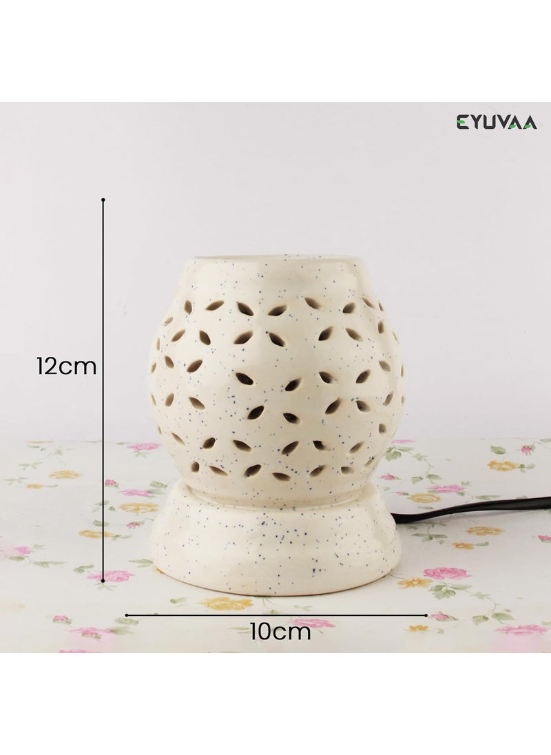 Decovaa Ceramic Electric RoundShaped Aroma Diffuser Oil Burner Aromatherapy Aroma Ceramic Diffuser Essential Oil Warmer Home Decor and Fragrance with 10ml Aroma Oil Lemongrass Fragrance