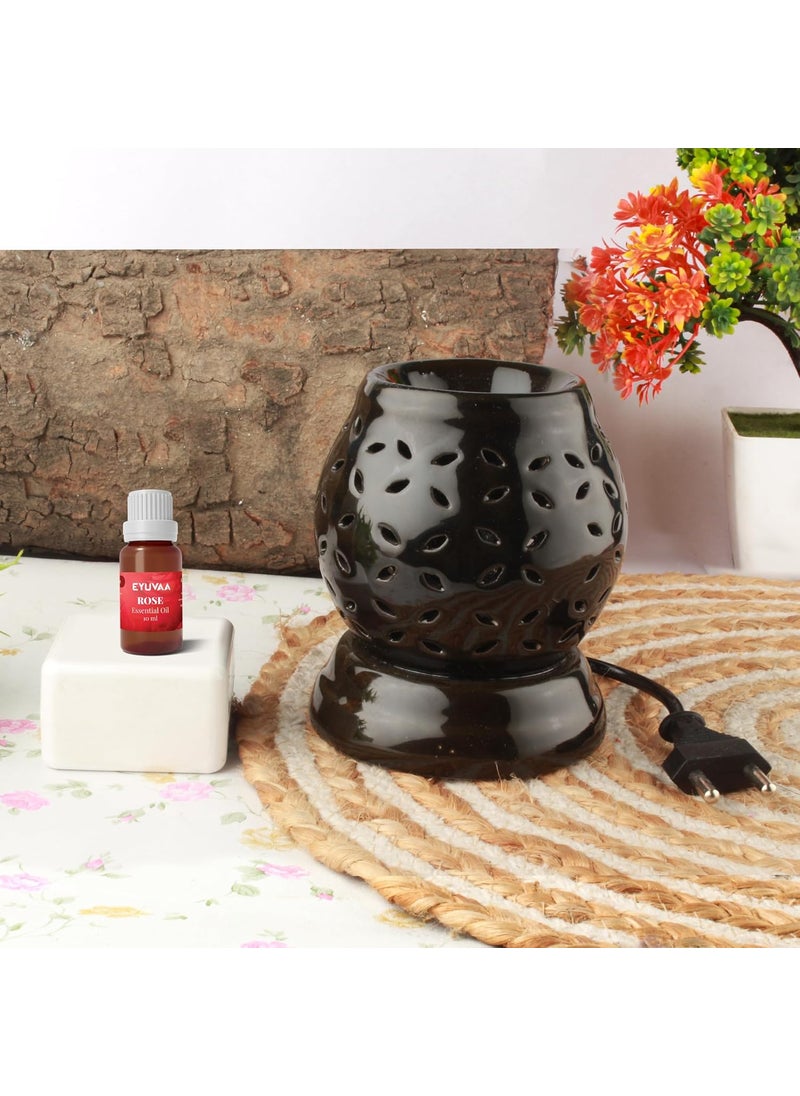 DECOVAA RoundShaped Electric Aroma Diffuser for Home Fragrance Aroma Burner for Aromatherapy Aroma Oil Burner Home Decor and Fragrance with 10ml Aroma Oils Rose Fragrance