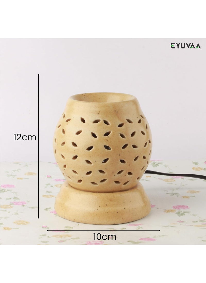 DECOVAA Ceramic RoundShaped Electric Aroma Diffuser for Home Fragrance Aroma Burner for Aromatherapy Aroma Oil Warmer for Fragrance with 10ml Aroma Oils Jasmine Fragrance