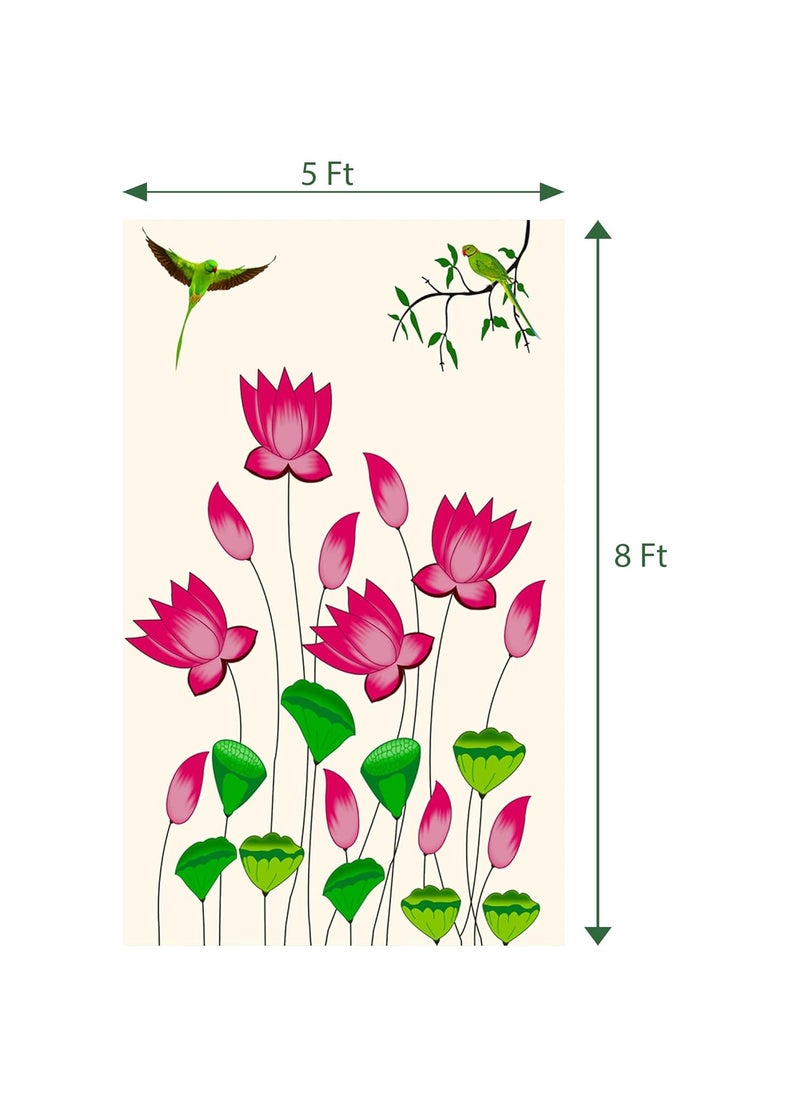 Dhara Elegant Lotus Backdrop 8ft x 5ft Premium Fabric Ideal for Pooja Religious Ceremonies and Home Decor Washable Fabric