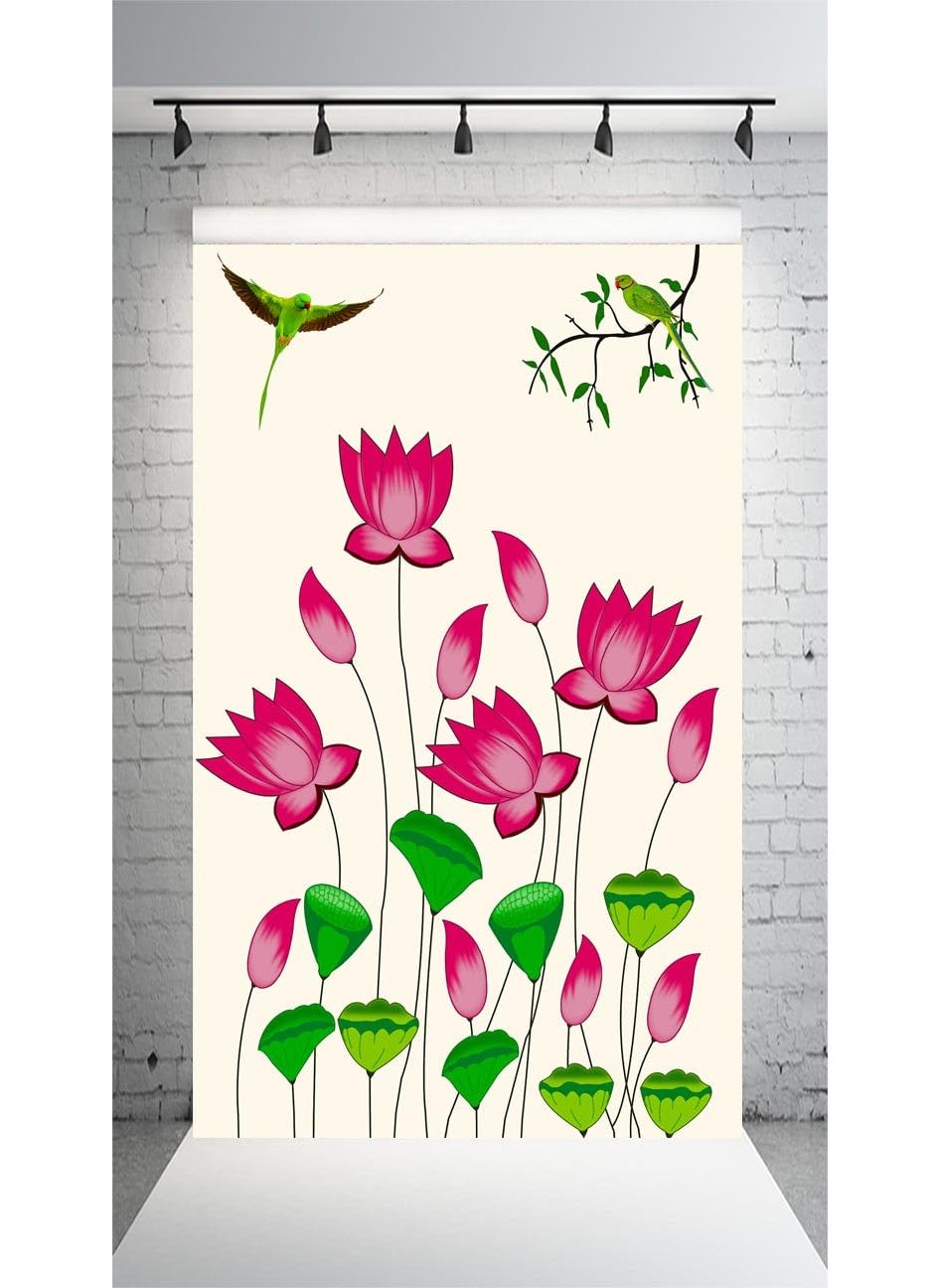 Dhara Elegant Lotus Backdrop 8ft x 5ft Premium Fabric Ideal for Pooja Religious Ceremonies and Home Decor Washable Fabric