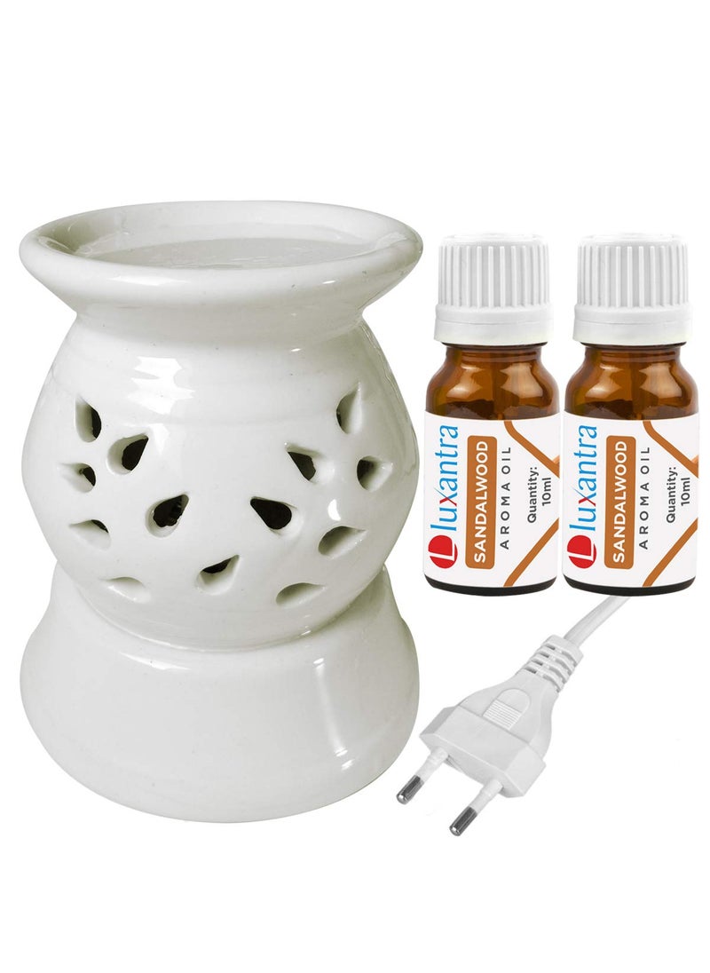 Luxantra Ceramic Electric Aroma Diffuser Night Lamp Light with 2 Sandalwood Aroma Oil 10ml Each for Home Office Hotel Spa