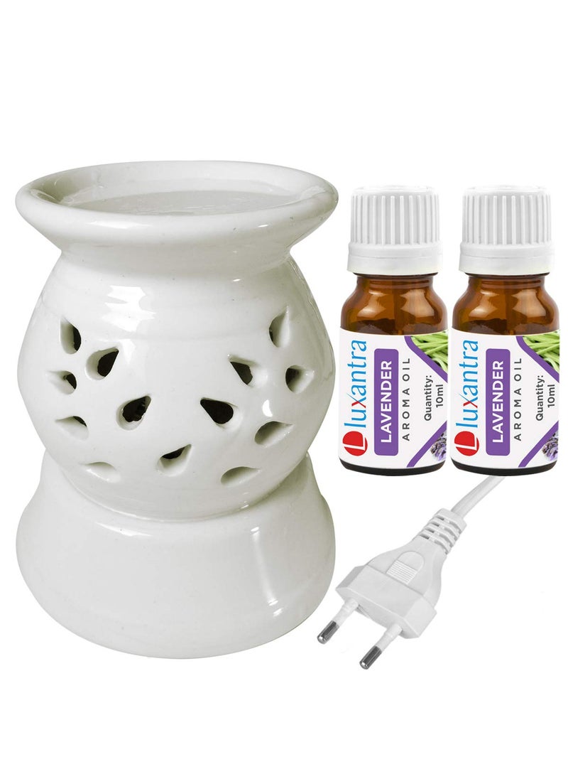 Luxantra Ceramic Electric Aroma Diffuser Night Lamp Light with 2 Lavender Aroma Oil 10ml Each for Home Office Hotel Spa