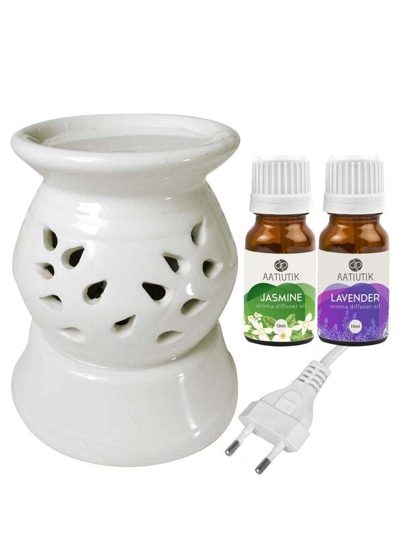 Aatiutik Ceramic Electric Aroma Diffuser Night Lamp Light with Lemongrass Jasmine Aroma Oil 10ml Each for Home Office Hotel Spa Color 3