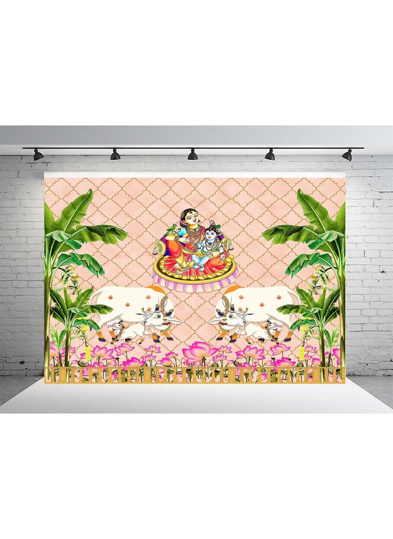 Dhara Creation Annaprasana Backdrop with Yashoda MATA and Krishna 8ft 10ft Backdrop Curtain Cloth Pooja Decoration for Festivals and Celebrations Washable Fabric