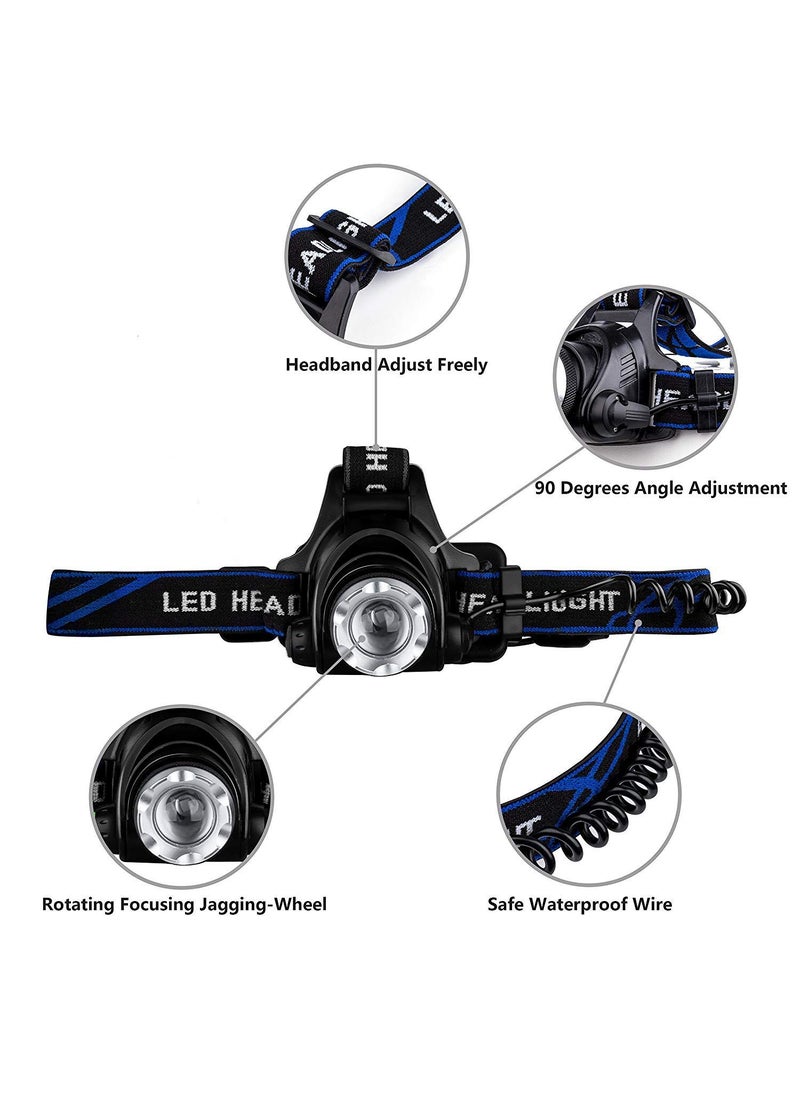 Wolblix Waterproof Zoomable with Rechargeable Batteries Wall Charger 3 Modes Bright LED Headlights