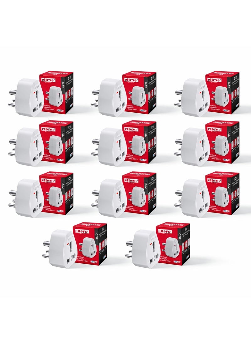 elleys Zico International 3 Pin Adapter 6A 13mp240 V Pack of 10