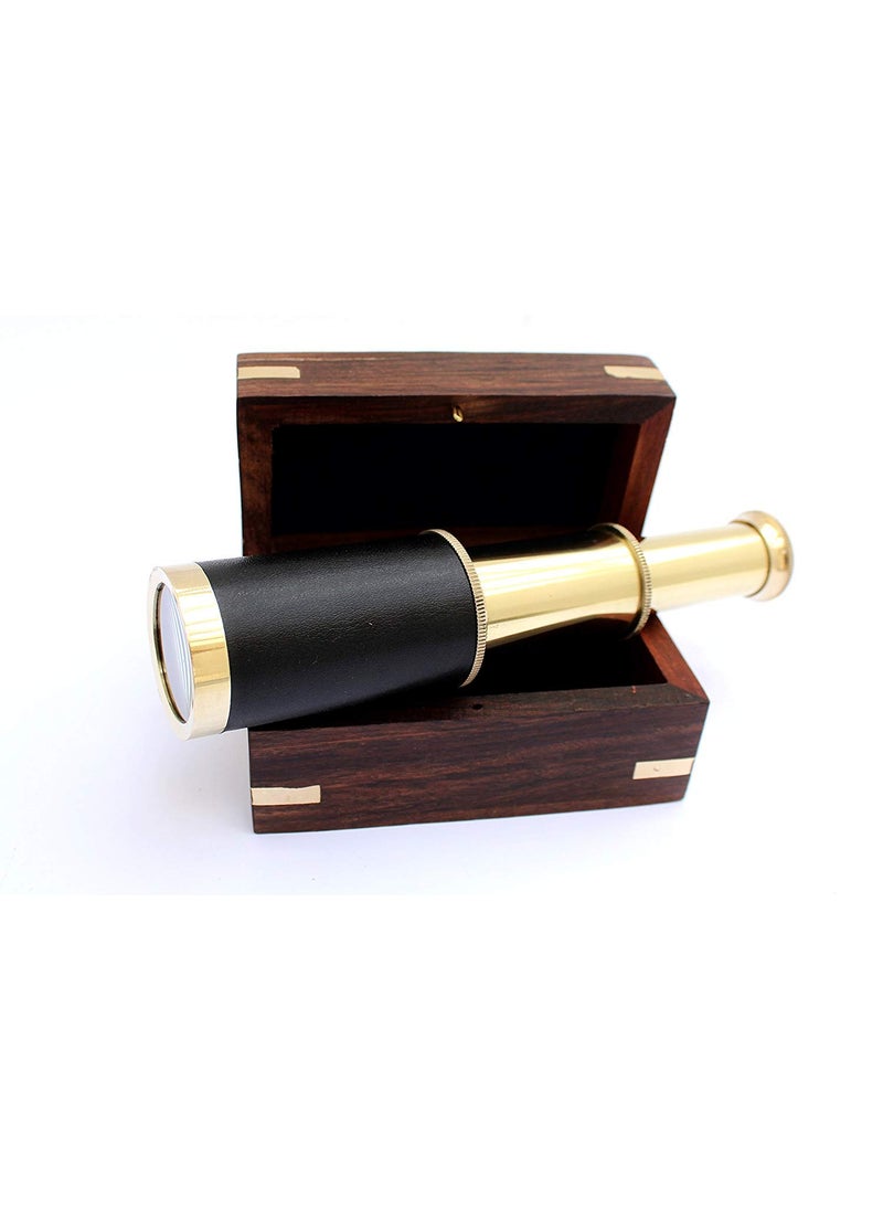 REGAL SURVEY 6 Nautical Handheld Pirate Brass Telescope with Anchor on Wooden Box